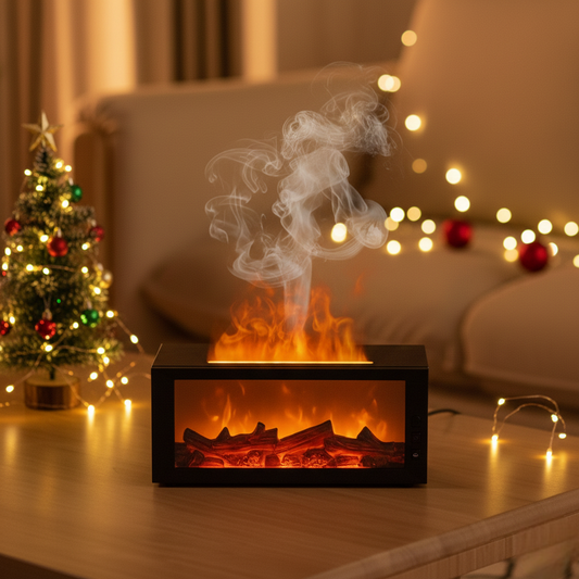 Festive Flame Aroma Diffuser Fireplace Flame Humidifier 300Ml Water Diffuser Essential Oil Diffuser 7-Color Light